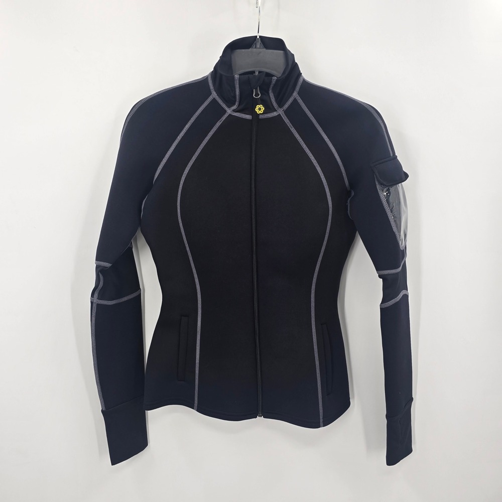 Zaggora Hot hermo Fit Workout Jacket Womens Small Black Neoprene Full Zip